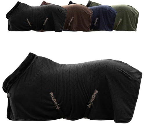 Covalliero - Fleecedecke | Pferde Abschwitzdecke | Transportdecke mit Brustschnalle, Schweifriemen & Kreuzgurten | super weich & atmungsaktiv | Pferdedecke in Black | Größe 135cm