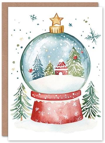 Artery8 Decorated Tree Cabin Snow Globe Blank For Him Or Her Art Xmas Festive Christmas Card