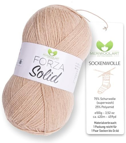 MeriWoolArt® Sockenwolle 4-fädig – 100g Merino Wolle Garn zum Stricken & Häkeln, 75% Schurwolle (superwash), 25% Polyamid, 420m – Ideal für Socken für Herren und Damen, Pullover & Cardigans 4606
