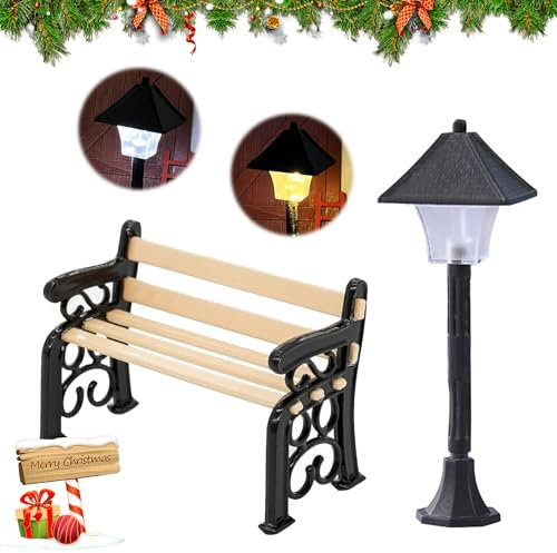 Miniatur Wichtel Zubehör Garten,2 Stück Miniature Lantern Bench,Möbel Deko Mini Ornament,Mini Puppenhaus Zubehör,Miniatur Deko,Möbel Garten Gewächshaus Zubehör,Zum Dekorieren Eines Minigartens