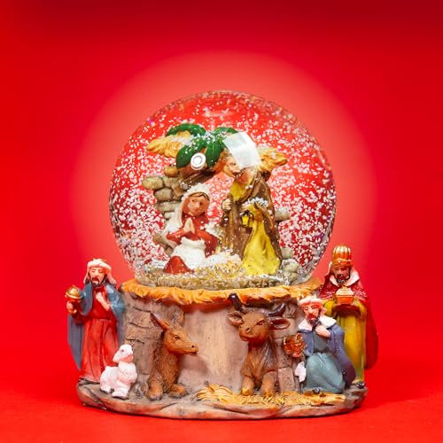 SIKORA SK43 Mittelgroße Glas Deko Schneekugel Krippenszene D:65mm