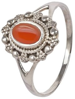 mantraroma Damen Ring 925 Silber Karneol Edelstein orange dezent verspielt