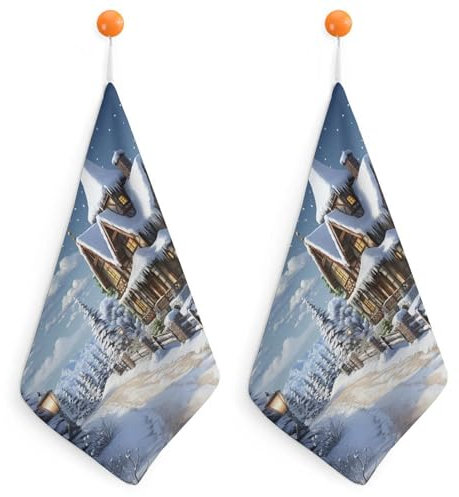 Handtücher mit Weihnachts- und Wintermotiv, 2 Stück, weiches Handtuch aus superfeiner Faser, schnelltrocknendes Handtuch zum Duschen, sehr saugfähiges Badetuch, gemusterte Waschlappen, ideal für Hotel