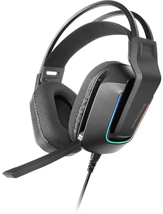 Mars Gaming MH-Strike, Auriculares Gaming FRGB Rainbow, Diseño Ergonómico, Drivers Neodimio 50mm, Micrófono Plegable, Controles Integrados, Almohadillas Air, Diadema Ajustable, Multiplataforma, Negro