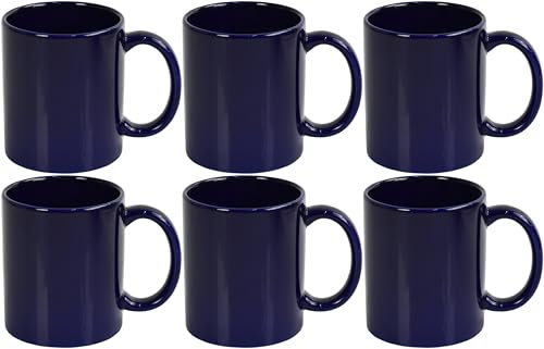 Large Ceramic Coffee Tea Mugs Set 300ml & 400ml Capacity Wide Cups with Easy Grip Handle Microwave Dishwasher Safe Perfect for Family & Gifting (Navy-300mlX6)