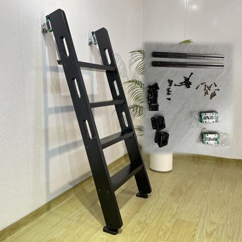 EXCLURA Loft Wood Stairs with Mounting Accessories, Portable Attic Egress Ladder Length 3.3-8.5ft, Space-Saving Emergency Climbing Ladder for Home Loft(Black,6 step-1.82m(6.0ft))
