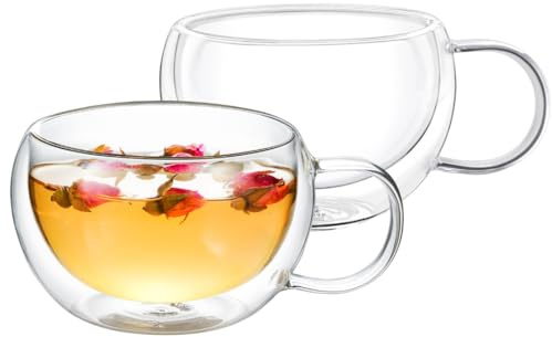 Wilmax - Bicchieri termici con manico - Set di 2-400 ml - Bicchieri da caffè a doppia parete - Set di bicchieri da latte macchiato, da cappuccino con manico - da tè, da bere - Tazza termica