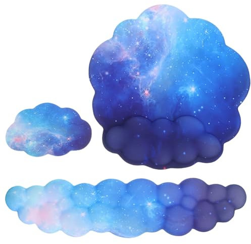 PATIKIL Cloud Keyboard Handgelenkauflage-Set Memory Foam Handgelenkpolster-Unterstützung Ergonomische Gaming Mausunterlage Mit Untersetzer Für Zuhause Büro Computer, Galaxy Blau