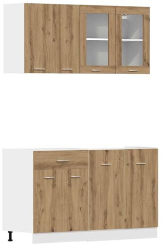ChicAbode 4-TLG. Küchenschrank-Set Lyon Artisan-Eiche Holzwerkstoff Einbauküche Küchenblock Hängeschrank Spülenunterschrank Schubunterschrank Hängeglasschrank