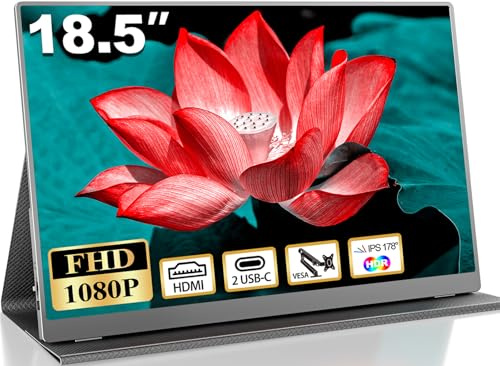 Monitor portatile da 18,5 pollici per laptop, monitor da viaggio FHD 1080P 100% sRGB per laptop, display IPS portatile w/VESA, monitor esterno USB-C HDR HDMI schermo portatile w/Smart Cover e