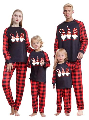 WVONIF Pyjama de Noël Famille Ensemble Vetement Noel Famille Pyjamas Assorti Couple Ensembles de Pyjamas Noël Chaud Vêtements Nuit Femme Homme Printemps Automne Hiver Deguisement Mere Noel