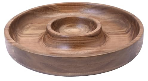 Zoha Akazienholz Snackschale handgefertigt - Holzschale rund 30 cm, Holzschüssel für Nüsse Trockenfrüchte - Holz Schälchen mit 2 Fächern - Wooden Bowl