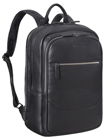 STILORD Maxor XL Business Rucksack Herren Leder - Großer Laptoprucksack 17 Zoll mit 2 Laptopfächern - Vintage Arbeitsrucksack Echtleder Lederrucksack viele Fächer, Aufsteckbar Farbe:schwarz