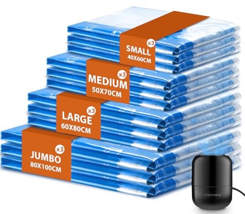Vacuum Storage Bags - MONVANE 12 Pack Space Saver Bags with Wired Electric Air Pump Suitable for Travel Luggage Suitcase Clothing