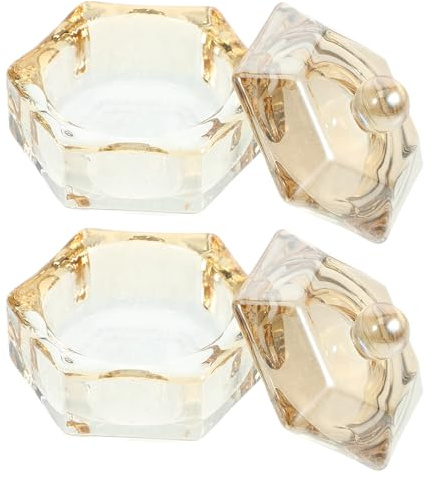 COOPHYA Manicure Bowls with Lids , Practical and Easy to Move 2pcs Crystal Glass Nail Cups in Light Gold Colour for Professional and Personal Use