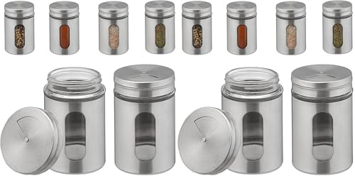 Relaxdays Gewürzstreuer, 6er Set, 3 Streugrößen, Gewürze & Kräuter, XL Gewürzgläser, 290 ml, Glas & Edelstahl, Silber (Packung mit 2)