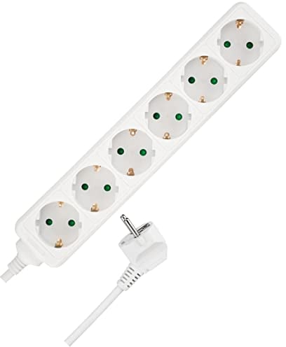 REV Steckdosenleiste - Mehrfachsteckdose 6fach, Kabel 5m, max. 3500W, weiß