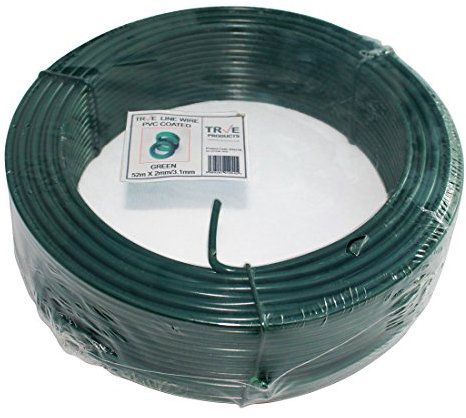 True Products Green PVC Coated Tension Straining Line Wire Coil for Fencing 3.1mm x 52m Long