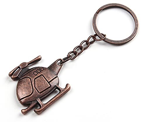Komonee Bronze Helicopter Key Chain Metal Heli Keyring VTOL Flying Aircraft Mens Womens Keychain