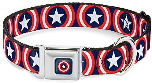 Buckle-Down Seatbelt Buckle Dog Collar, Captain America Shield, Large