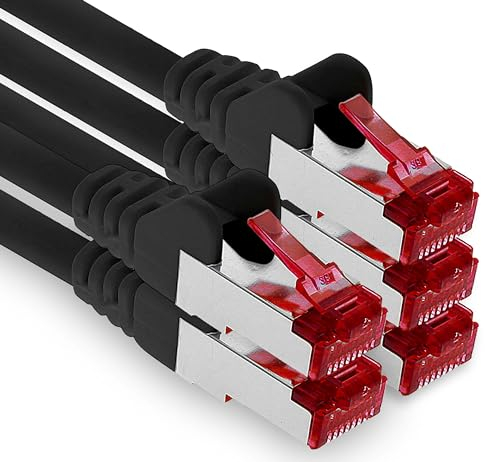 0,5m - negro - 5 piezas - CAT.6 Ethernet LAN cable de red SET 1000 Mbit/s Patchkabel CAT.6 S-FTP PIMF compatible con CAT5 CAT6a CAT7 CAT8