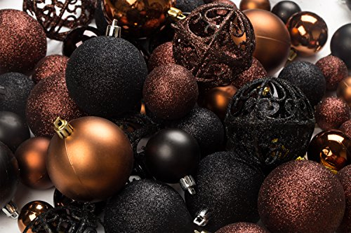 100 braune und Schwarze Weihnachtskugeln, bruchsicher + 100 Metall-Ornament-Haken, hängende Ornamente für den Innen- und Außenbereich, Weihnachtsbaum, Urlaubsparty, Heimdekoration