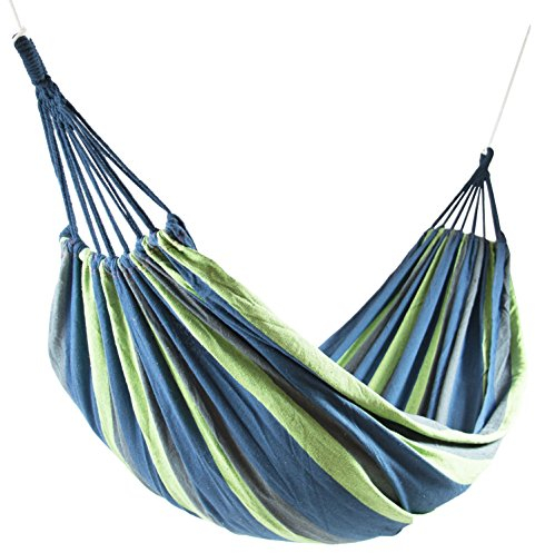 ZOLLNER Hängematte 210x150 cm - für eine Person - aus Mischgewebe - mit praktischer Tragetasche - schönes Streifendesign - hohe Belastbarkeit - in blau