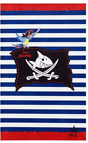 Capt'n Sharky Kinderteppich Weich und Soft, Teppich Piratenflagge 100x160 cm in Rechteck Farbe Blau, Kinderzimmer Teppich Öko-Tex zertifiziert, Bildmotiv für Jungen