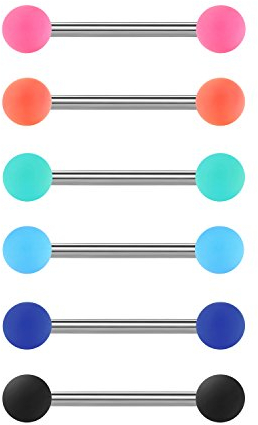 Funseedrr Zungenpiercing Edelstahl Set Brustwarzenpierercing Bar Set 16mm mit Gummi Kugeln