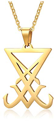 XUANPAI Sigil of Lucifer Siegel des Satans Symbol Schwarz Edelstahl Talisman Anhänger Halskette für Männer Frauen, Gold