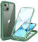 Miracase Compatible with iPhone 13 Case 6.1inch, [Built-in Glass Screen Protector] Full Body Rubber Bumper Clear Back Case Cover (Acacia Green)