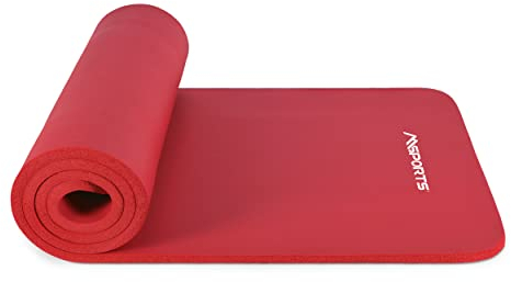 MSPORTS Gymnastikmatte Studio 183 x 61 x 1,0 cm Rot + Übungsposter und Tragegurte | Hautfreundliche - Phthalatfreie Fitnessmatte - sehr weich | Yogamatte