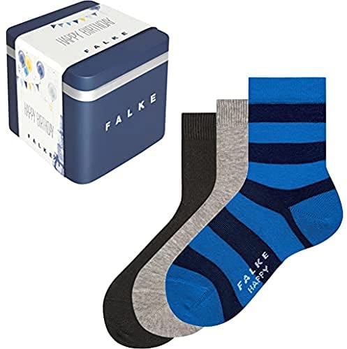 FALKE Unisex Kinder Socken Happy Triple Pack Giftbox K So Baumwolle gemustert 3 Paar, Mehrfarbig Blue Grey Mix 0020, 35-38