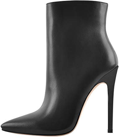 Only maker Damen Stiefeletten Spitze High Heels Reißverschluss Stiletto Knöchel Stiefel Ankle Booties Kunstleder Schwarz 38 EU