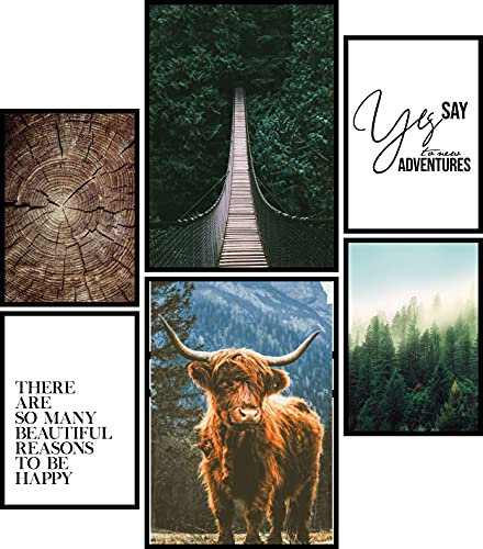 Urhome Poster Set Highlands A4 Bilder für Schlafzimmer Esszimmer Wohnzimmer Deko (2x A4 + 4x A5) Kunstdruck 6 teilig Wandposter Motive Bilderwand ungerahmt