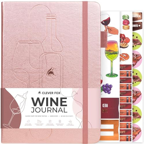 Clever Fox Wine Journal for Wine Tasting - Guided Wine Diary & Log Book with Tasting Instructions, Aroma Wheel, Food Pairing & Glass Guide - 132 Entries, Hardcover, A5 Size (Rose Gold)
