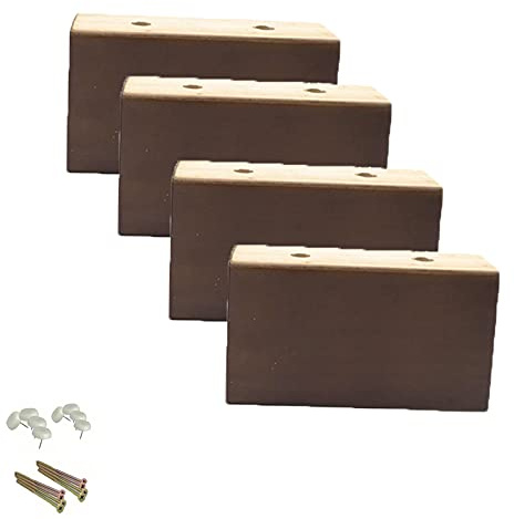 Natural Wooden Furniture Legs,4 Pieces Vintage Sofa Replacement Legs Bed Legs Coffee Table Legs,with Screws and Non-Slip Mat Protector Feet,Brown,3 Sizes (5cm/2in,Rectangle)