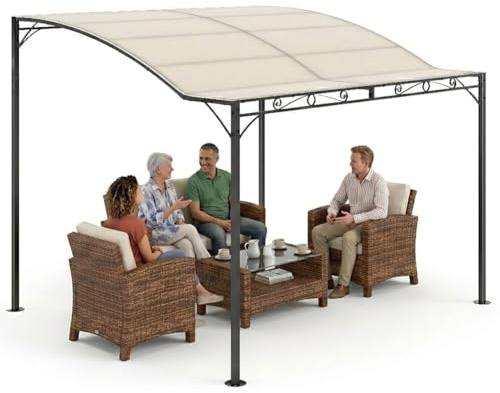 BAKAJI Pergola Gazebo 3 x 2,5 Metri Struttura in Metallo Pergolato con Telo in Tessuto Poliestere 180 gr per Giardino e Terrazzo Colore Ecrù Design Moderno