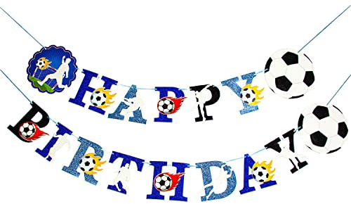 Oblique Unique® Happy Birthday Girlande Fußball Football Banner mit Glitzer Deko für Kindergeburtstag Geburtstag Party Feier für Jungs Jungen