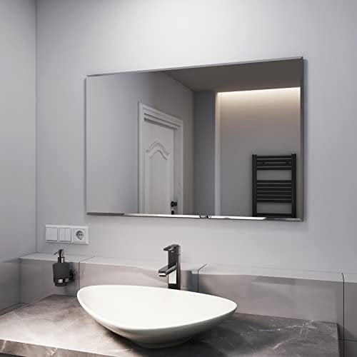 EMKE Frameless Wall Mirror, Bathroom Mirrors Wall Mounted Rectangle Vanity Shaving Mirror 90x60cm