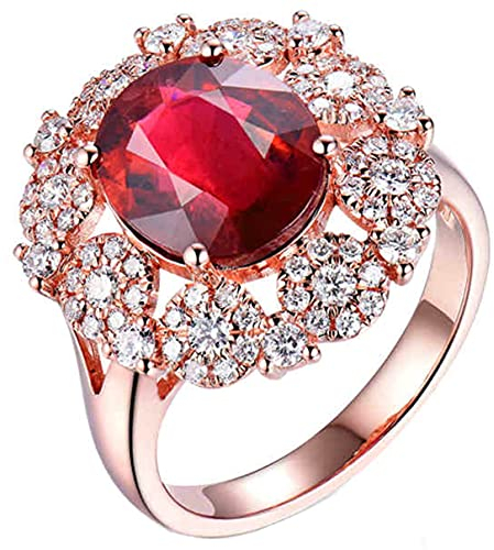 Whoiy Echter Goldschmuck 18K Rotgold Eheringe, 4 Krallen Oval Turmalin 4ct mit 1.01ct Diamant Damen Ringe, Geschenke für Frauen Weihnachten, Rose Gold, Gr.60 (19.1)