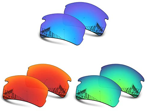 Well-aimed Verres de rechange compatibles avec les lunettes de soleil Oakley Flak 2.0 OO9295, Branche Lunette Rechange - Value Pack 303, Iridium bleu + iridium rouge + iridium vert, Taille unique