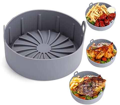WANGCL 7.5 Inch Air Fryer Reusable Liner Airfryer Oven Insert Silicone Bowl Replacement of Parchment Paper Liners Non Stick Basket for Baking Cooking (Grey)