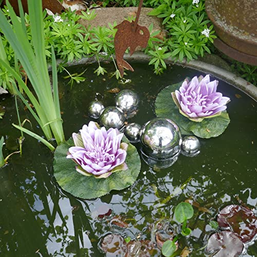 Mini étang complet avec 2 nénuphars artificiels violets - Boules flottantes argentées