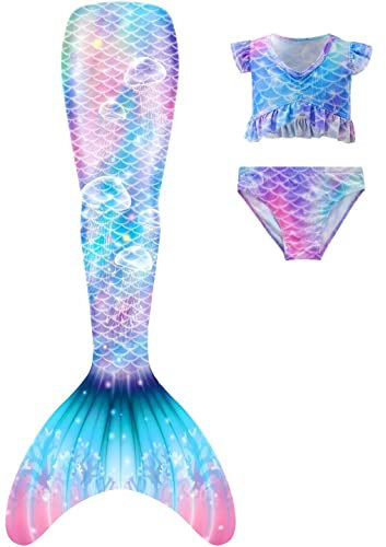 SPEEDEVE Mädchen Meerjungfrauenschwanz 3pcs Meerjungfrauen Bikini Set,ohne Monoflosse,M3,120