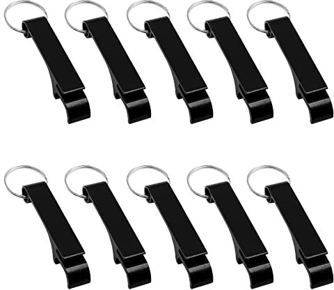 Litoexpe 16Pcs Black Beer Bottle Openers Premium Metal Keychain Bottle Opener Bulk, Soda Keyring Tool Personalized Gift Custom Accessories for Kitchen, Music Festival, Wedding, Party, Promotion