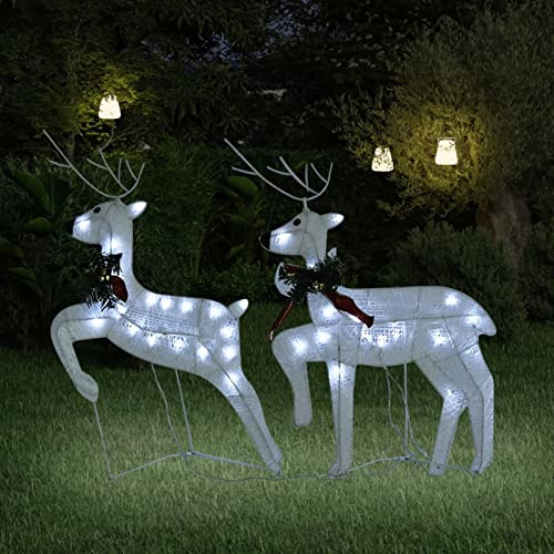 Tidyard 2 STK. Rentier Weihnachtsbeleuchtung, LED Rentier Weihnachtsdeko, LED Leuchtfiguren Rentiere, Weiß 40 LEDs