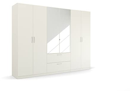 Rauch Möbel Pure by Quadra Spin Schrank Drehtürenschrank, Weiß, 6-trg. mit Spiegel, inkl. 3 Kleiderstangen, 3 Einlegeböden, 2 Schubkästen, BxHxT 271x210x54 cm