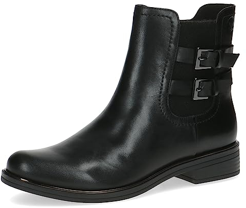 CAPRICE Damen Chelsea Boots aus Leder mit Schnallen und Reißverschluss Weite G, Schwarz (Black Nappa), 39 EU