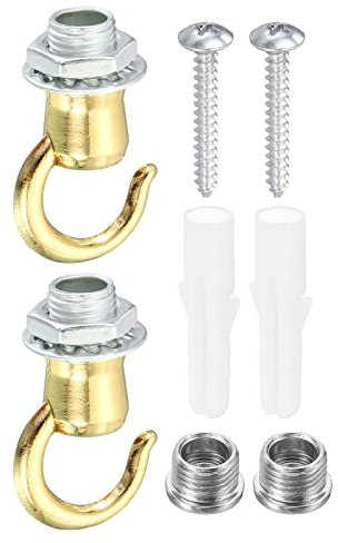 PATIKIL 37mmx23mm Soffitto Gancio, 2pz Vite Ganci Luce Fissaggi Accessorio per Sospeso Piante, Cristallo Lampadari, Candele Lampadari, Bar Luci, Lanterne, Pallido Oro